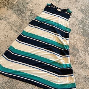Loft Outlet Striped Navy, Teal & White Midi Dress